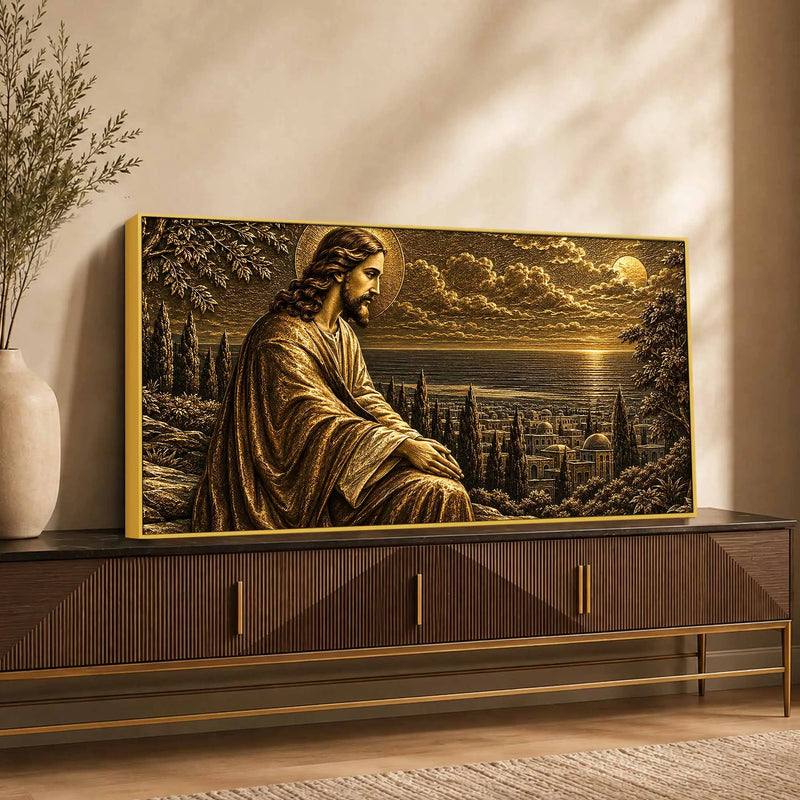 Jesus Christ Jerusalem Sunset Metallic Look 3D Canvas Wall Painting