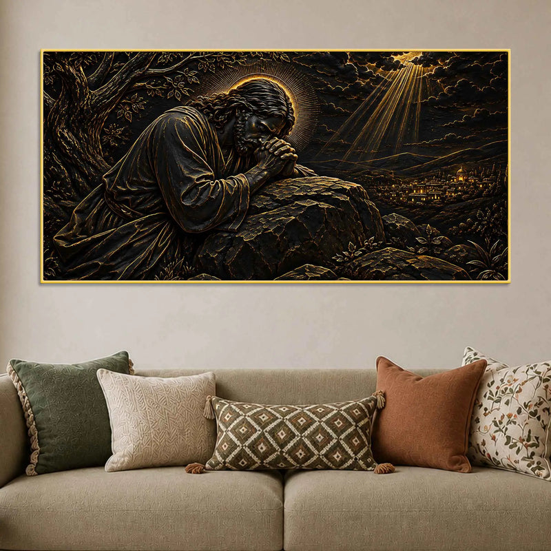 Jesus Christ Praying in Gethsemane Metallic Look 3D Canvas Wall Painting