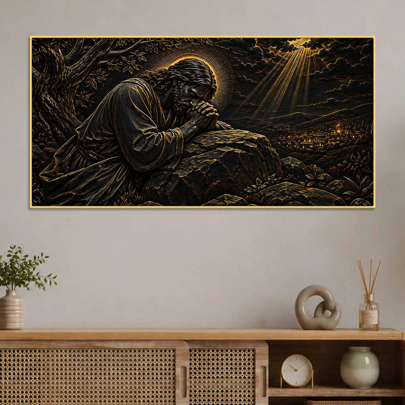Jesus Christ Praying in Gethsemane Metallic Look 3D Canvas Wall Painting