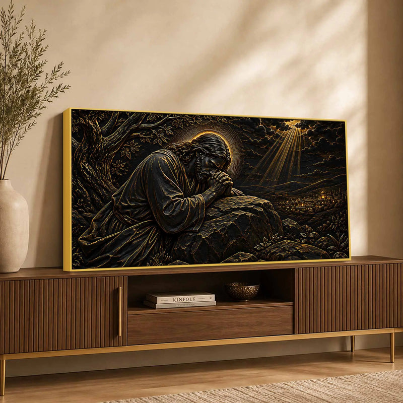 Jesus Christ Praying in Gethsemane Metallic Look 3D Canvas Wall Painting
