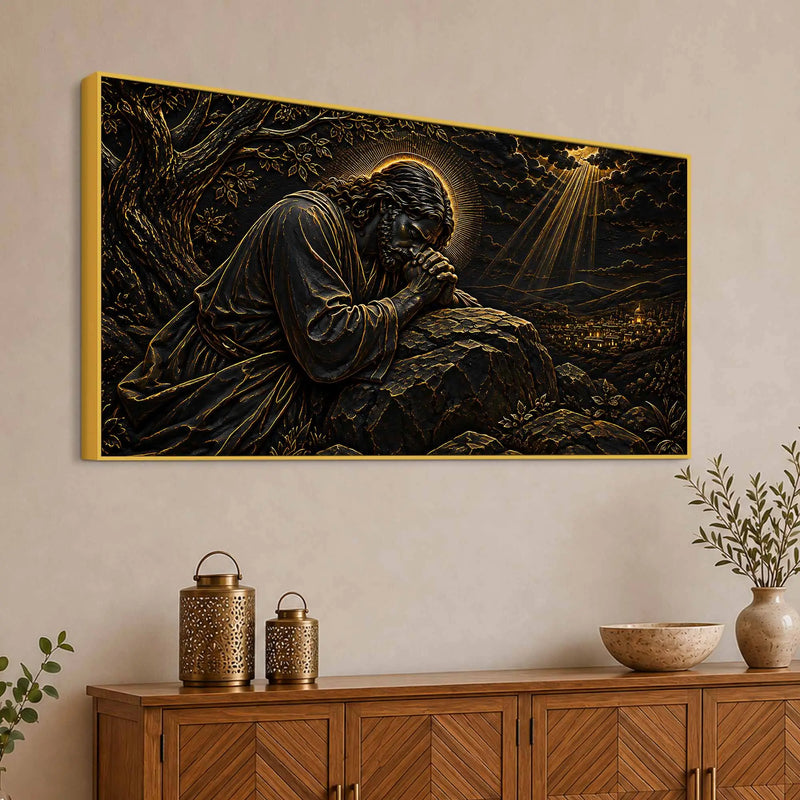 Jesus Christ Praying in Gethsemane Metallic Look 3D Canvas Wall Painting