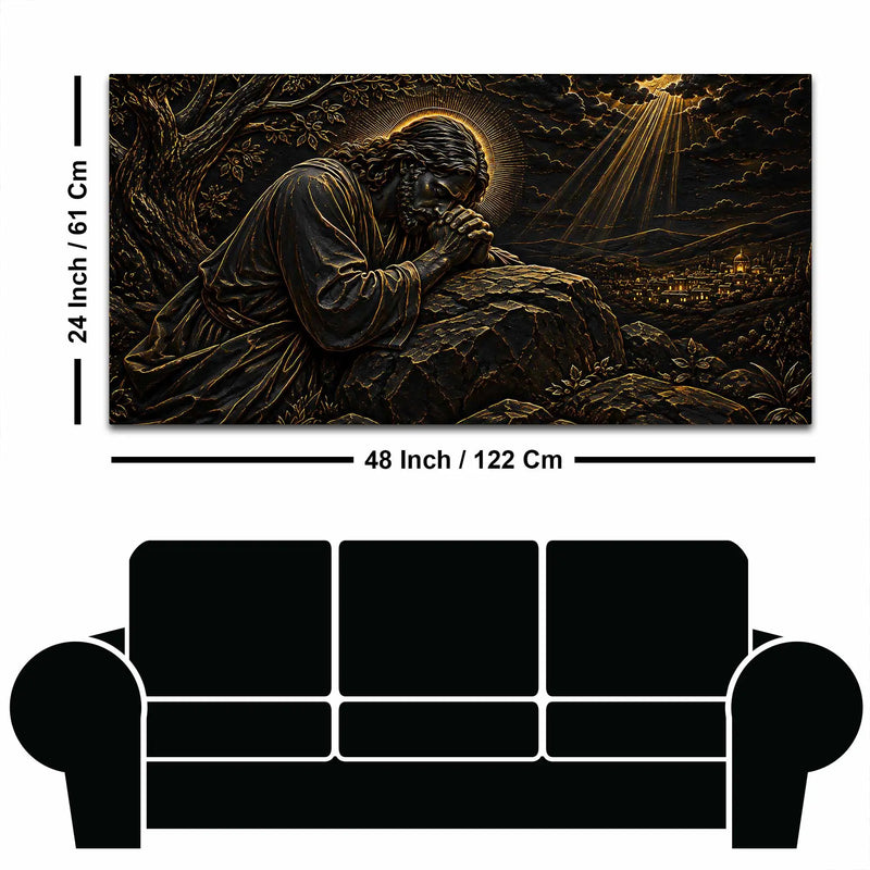 Jesus Christ Praying in Gethsemane Metallic Look 3D Canvas Wall Painting