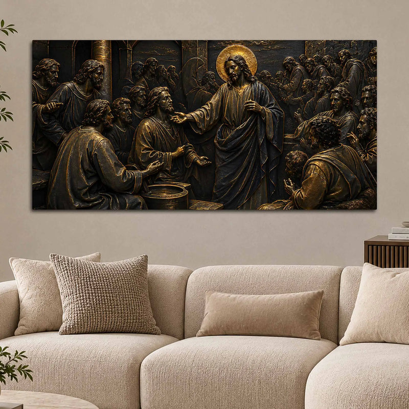 Jesus Christ Preaching to His Followers Metallic Look 3D Canvas Wall Painting
