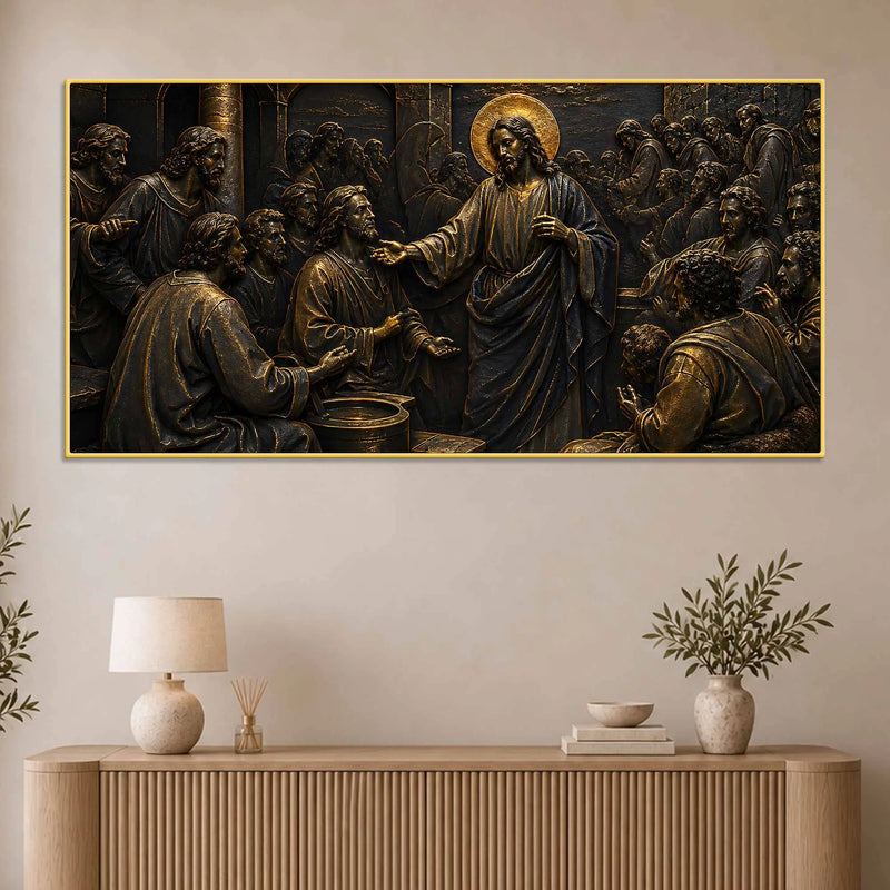 Jesus Christ Preaching to His Followers Metallic Look 3D Canvas Wall Painting