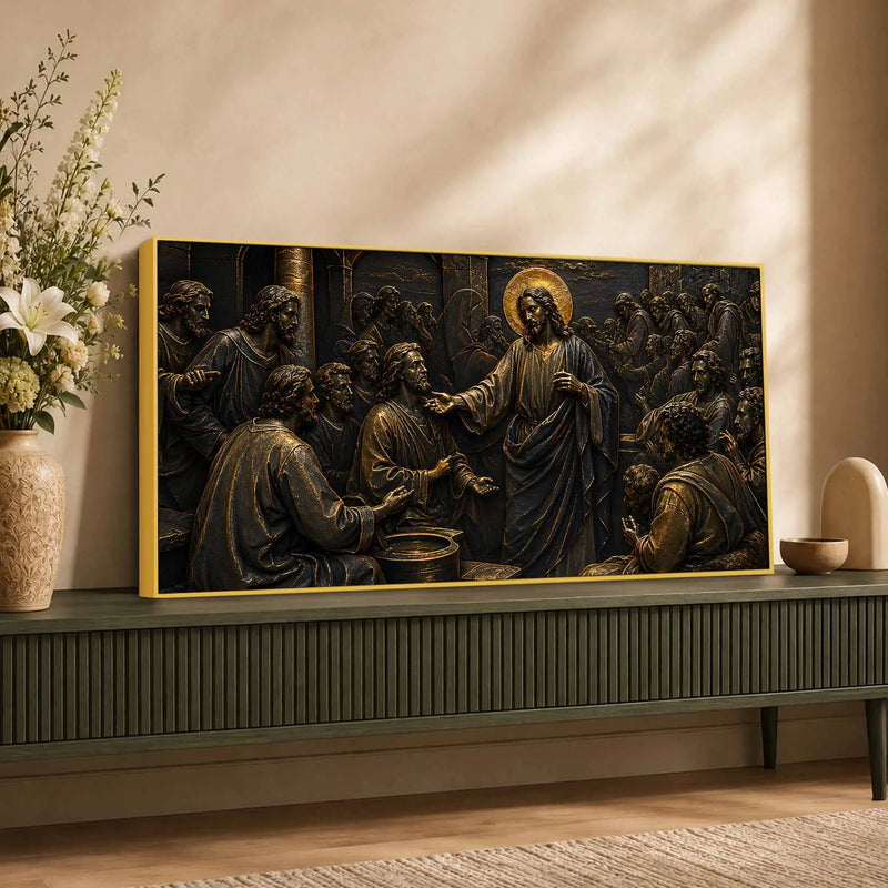 Jesus Christ Preaching to His Followers Metallic Look 3D Canvas Wall Painting