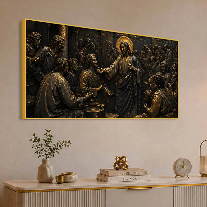 Jesus Christ Preaching to His Followers Metallic Look 3D Canvas Wall Painting