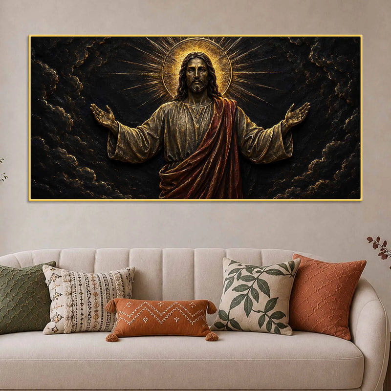 Jesus Christ with Golden Halo Metallic Look 3D Canvas Wall Painting