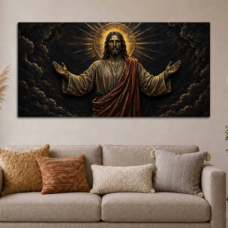 Jesus Christ with Golden Halo Metallic Look 3D Canvas Wall Painting