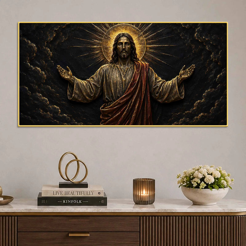 Jesus Christ with Golden Halo Metallic Look 3D Canvas Wall Painting