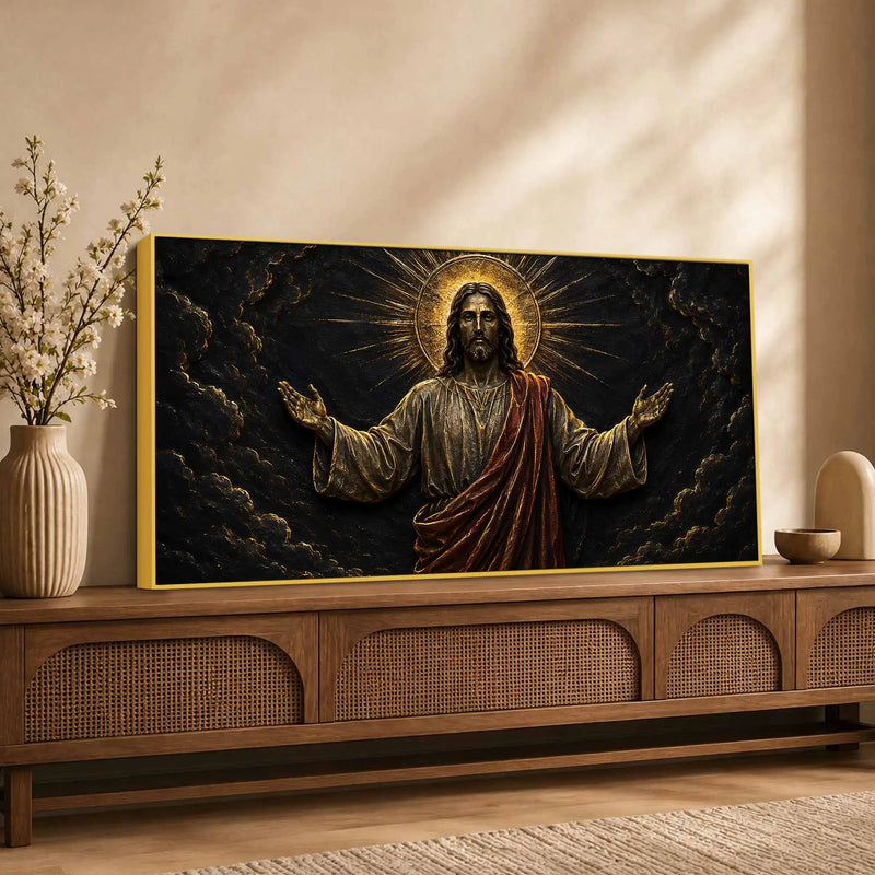 Jesus Christ with Golden Halo Metallic Look 3D Canvas Wall Painting