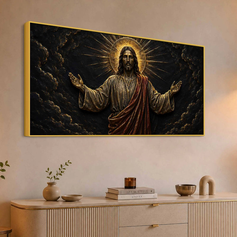 Jesus Christ with Golden Halo Metallic Look 3D Canvas Wall Painting