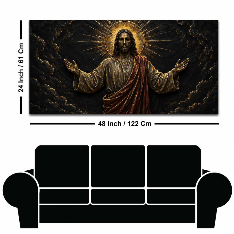 Jesus Christ with Golden Halo Metallic Look 3D Canvas Wall Painting