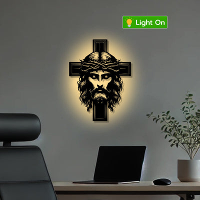 Jesus with Cross Metal Art Christian Spiritual Wall Decor