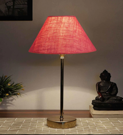 Jute Shade Textured Pink Color Table Lamp with Golden Metal Finish