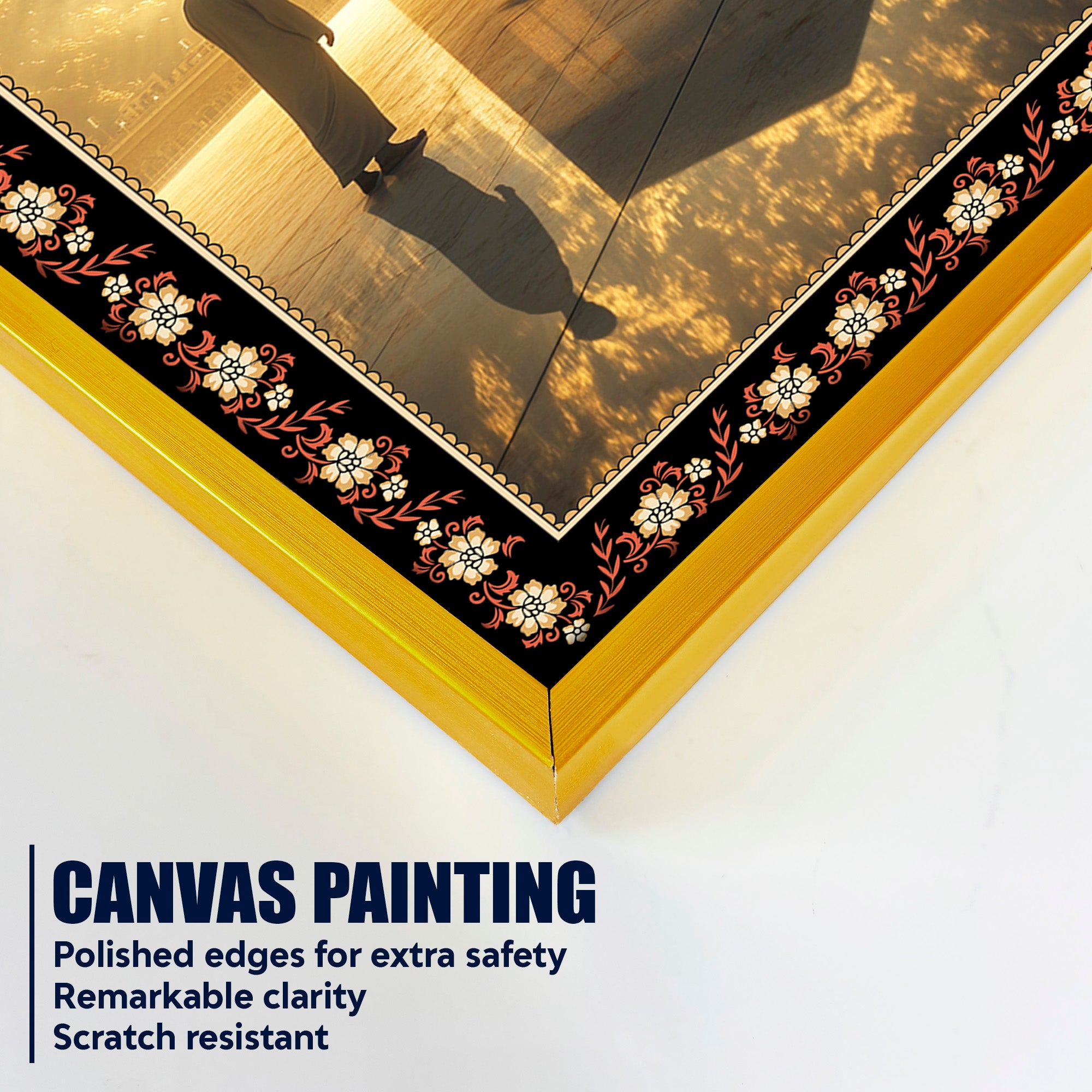 Kaaba at Mecca in Sunrise Floral Border Vertical Wall Painting