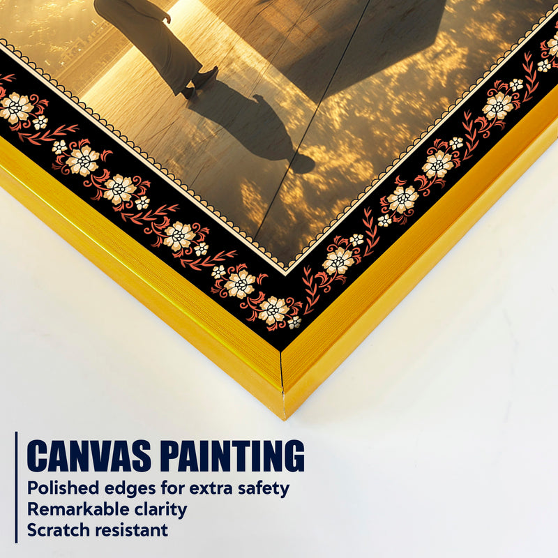 Kaaba at Mecca in Sunrise Floral Border Vertical Wall Painting
