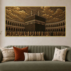 Kaaba Sharif Makkah Golden Metallic Look 3D Canvas Wall Painting