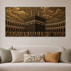 Kaaba Sharif Makkah Golden Metallic Look 3D Canvas Wall Painting
