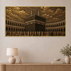 Kaaba Sharif Makkah Golden Metallic Look 3D Canvas Wall Painting
