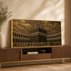 Kaaba Sharif Makkah Golden Metallic Look 3D Canvas Wall Painting
