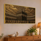 Kaaba Sharif Makkah Golden Metallic Look 3D Canvas Wall Painting