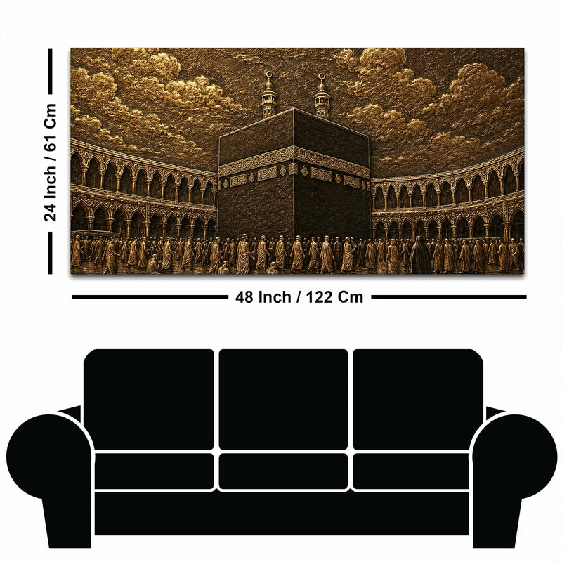 Kaaba Sharif Makkah Golden Metallic Look 3D Canvas Wall Painting