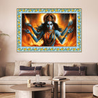 Kali Hindu Goddess Floral Border Canvas Wall Painting