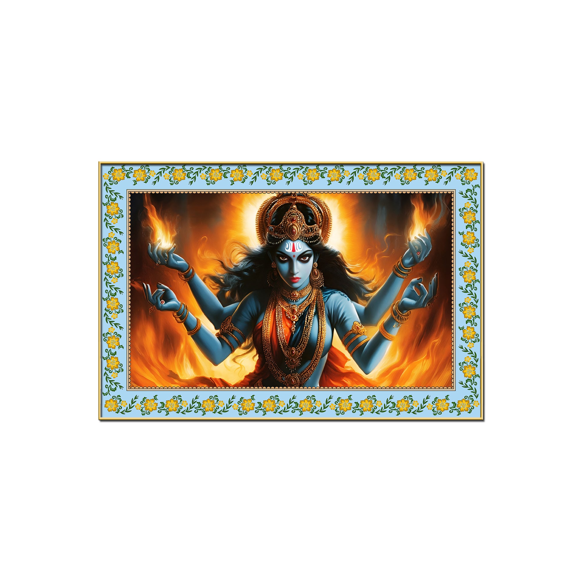 Kali Hindu Goddess Floral Border Canvas Wall Painting