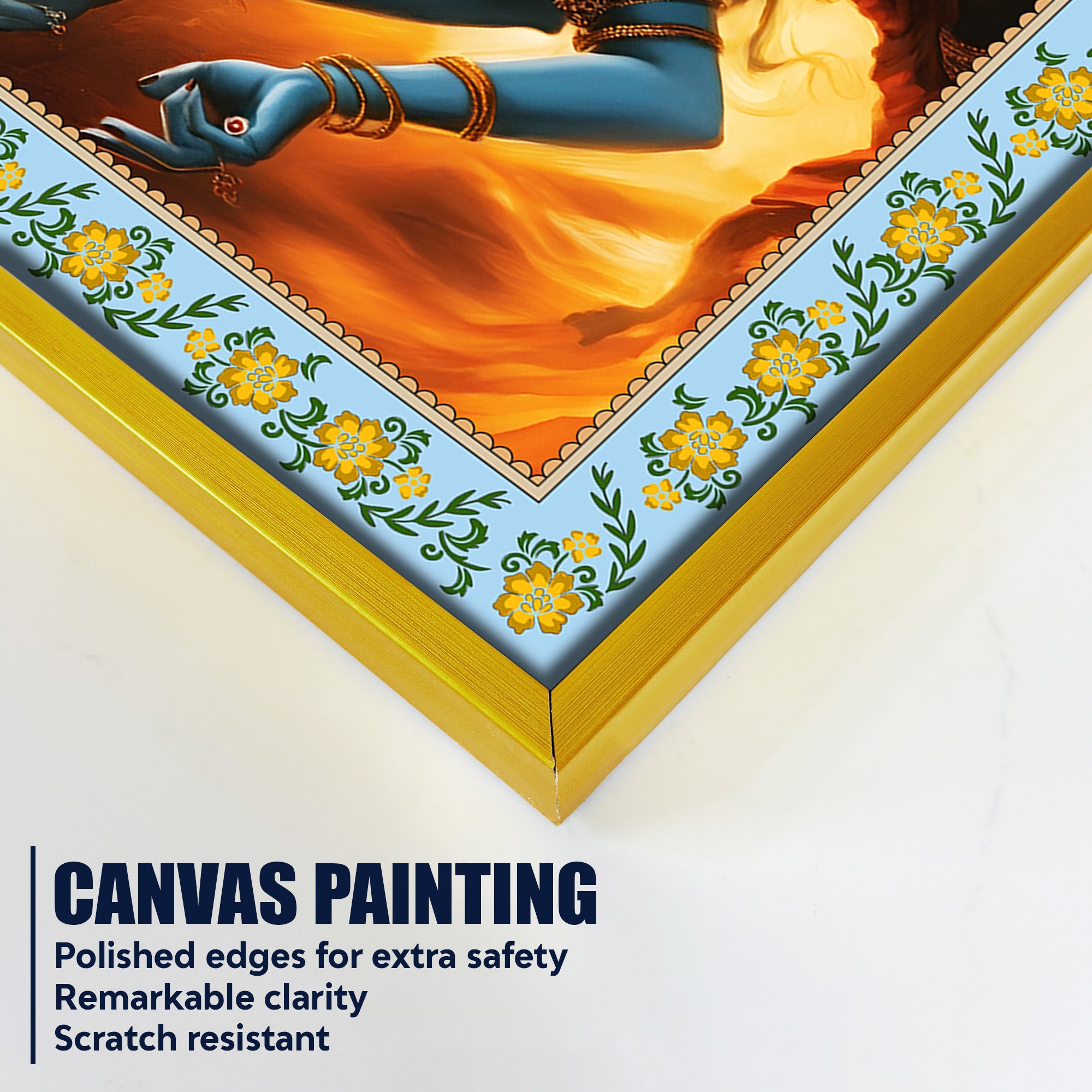 Kali Hindu Goddess Floral Border Canvas Wall Painting