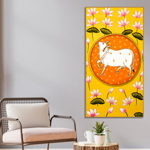 Kamdhenu Cow Pichwai Canvas Painting | Traditional Indian Wall Art
