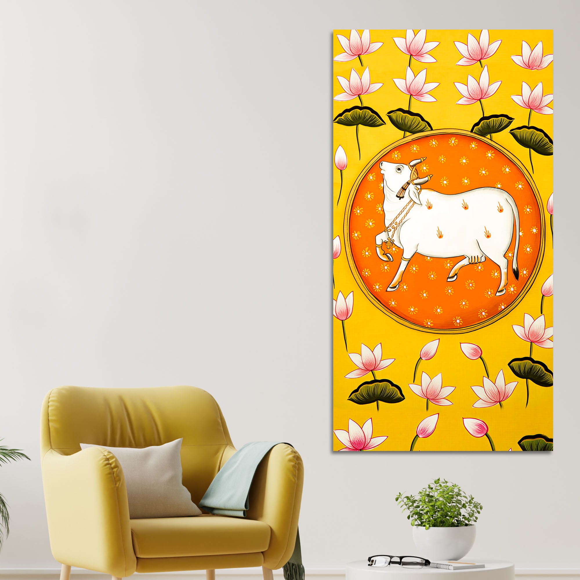 Kamdhenu Cow Pichwai Canvas Painting | Traditional Indian Wall Art