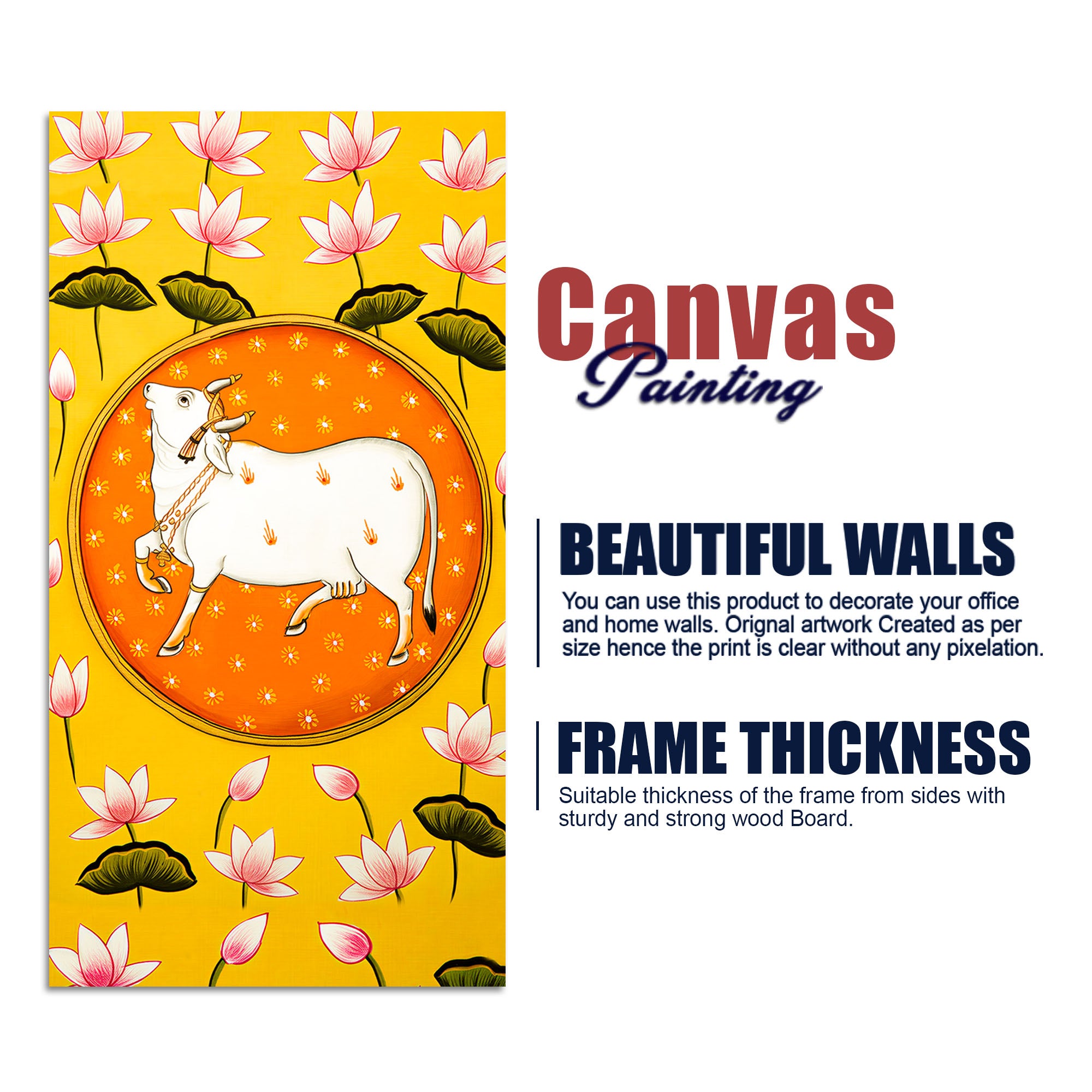 Kamdhenu Cow Pichwai Canvas Painting | Traditional Indian Wall Art
