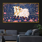 Kamdhenu Cow Premium Crystal Glass Finish Wall Painting