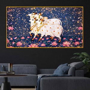 Kamdhenu Cow Premium Crystal Glass Finish Wall Painting