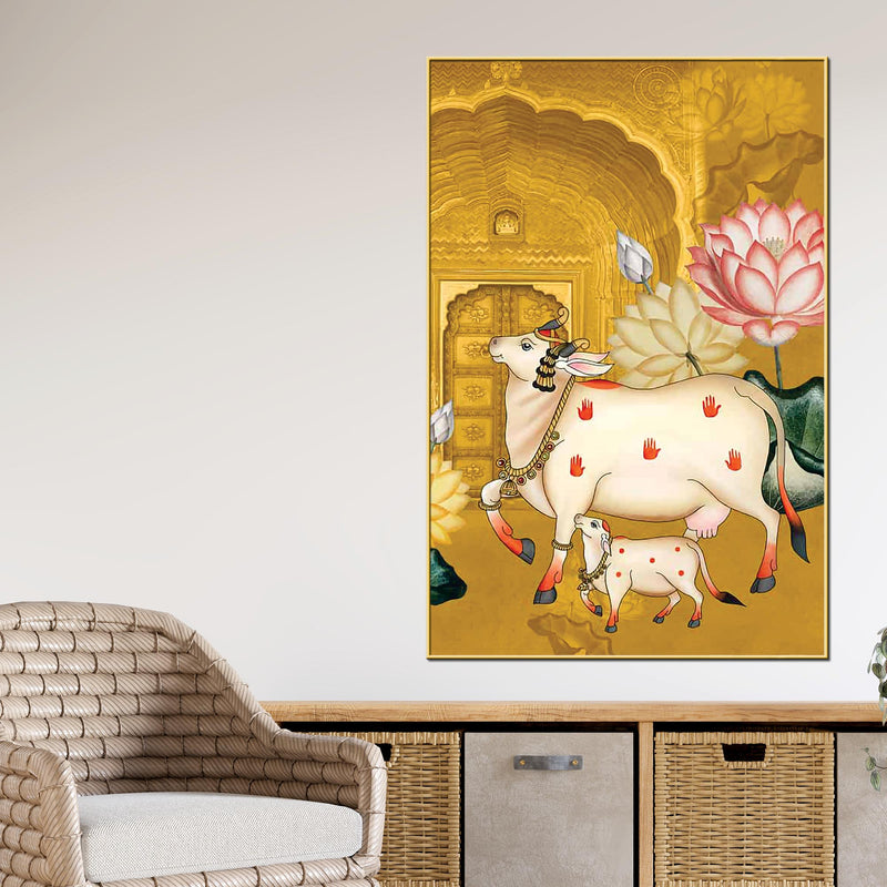 Kamdhenu Gau Mata Canvas Painting | Spiritual Home Decor