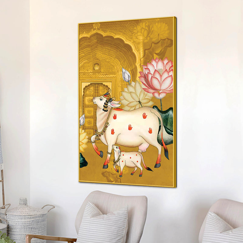 Kamdhenu Gau Mata Canvas Painting | Spiritual Home Decor