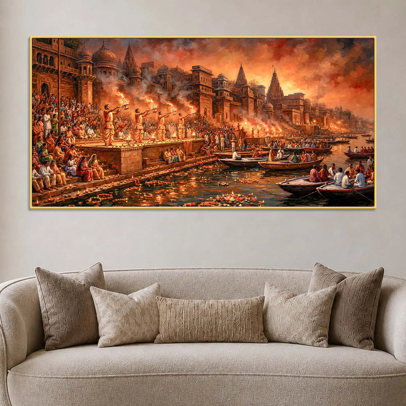 Kashi Ganga Aarti Spiritual Canvas Painting