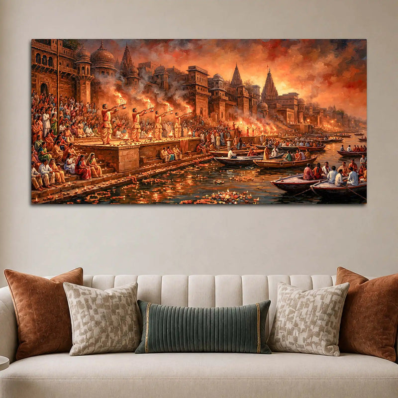 Kashi Ganga Aarti Spiritual Canvas Painting