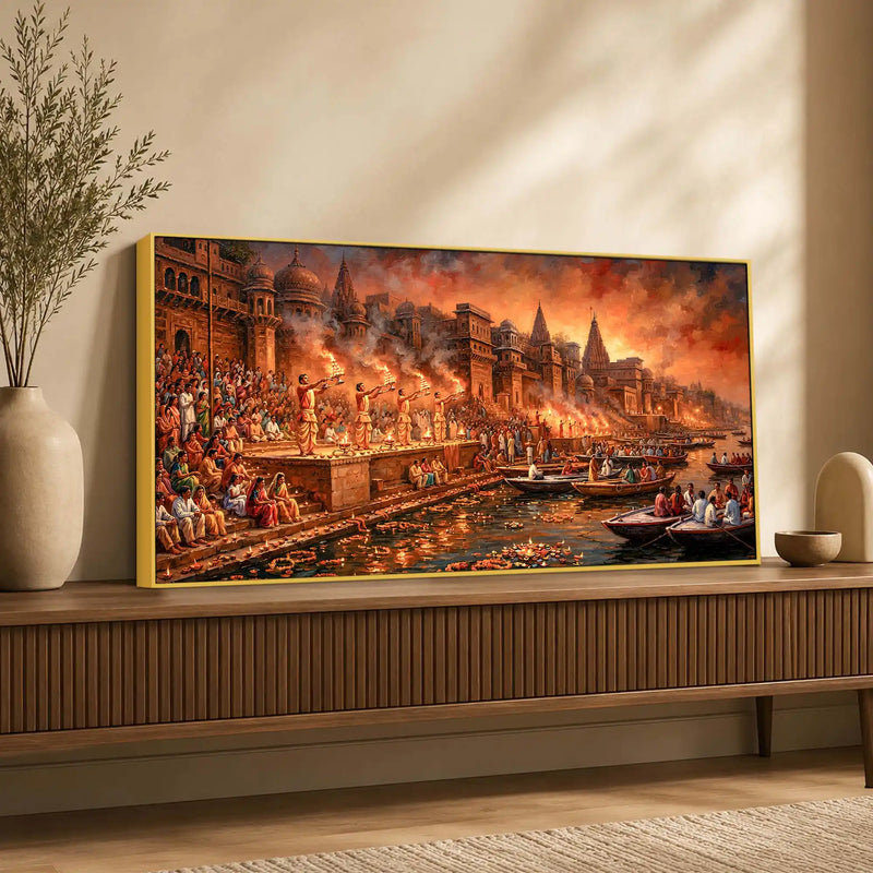 Kashi Ganga Aarti Spiritual Canvas Painting