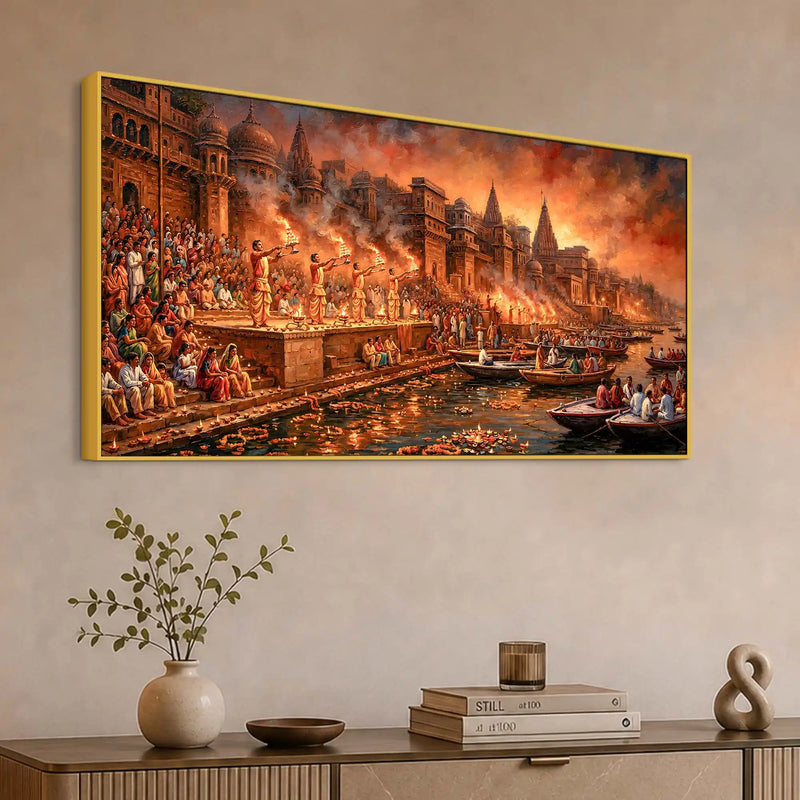 Kashi Ganga Aarti Spiritual Canvas Painting