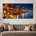 Kashi Ganga River Night View Canvas wall Painting