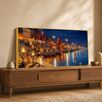 Kashi Ganga River Night View Canvas wall Painting