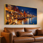 Kashi Ganga River Night View Canvas wall Painting