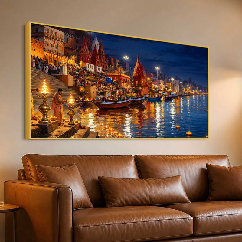 Kashi Ganga River Night View Canvas wall Painting