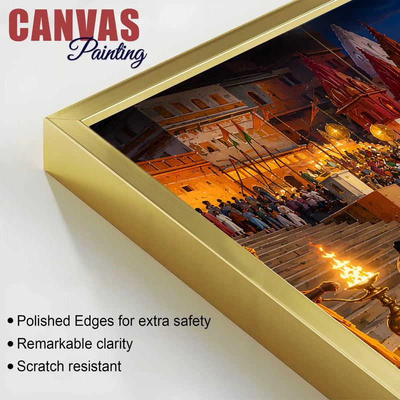 Kashi Ganga River Night View Canvas wall Painting