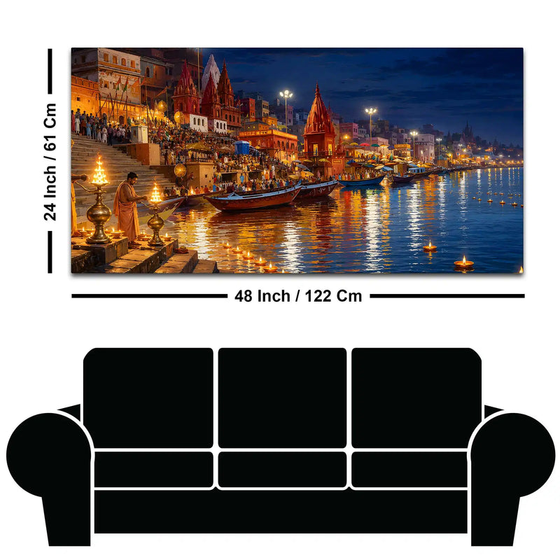 Kashi Ganga River Night View Canvas wall Painting