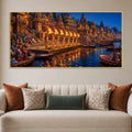 Kashi Ghat Devotional Scene Canvas Wall Art Painting for Home Decor
