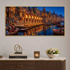 Kashi Ghat Devotional Scene Canvas Wall Art Painting for Home Decor