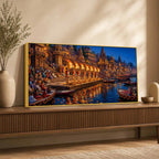 Kashi Ghat Devotional Scene Canvas Wall Art Painting for Home Decor