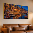 Kashi Ghat Devotional Scene Canvas Wall Art Painting for Home Decor